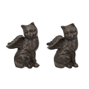 Set of 2 Brown Cast Iron Angel Cat Decorative Bookends Book Shelf Home Decor Art